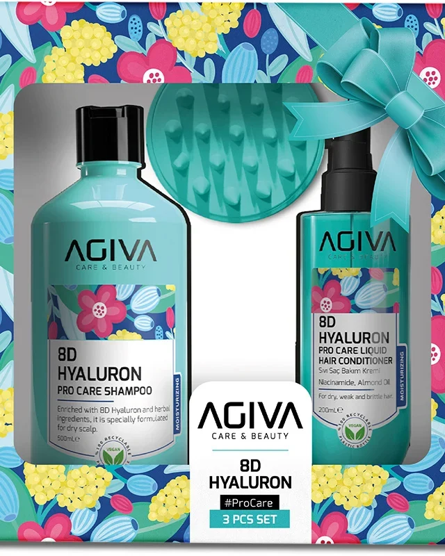 Agiva 8D Hyaluron Set (Shampoo 500 ml+Conditioner 200 ml+Comb)