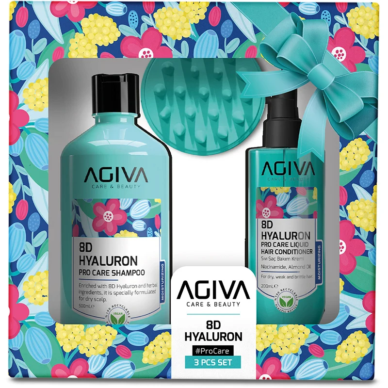 Agiva 8D Hyaluron Set (Shampoo 500 ml+Conditioner 200 ml+Comb)