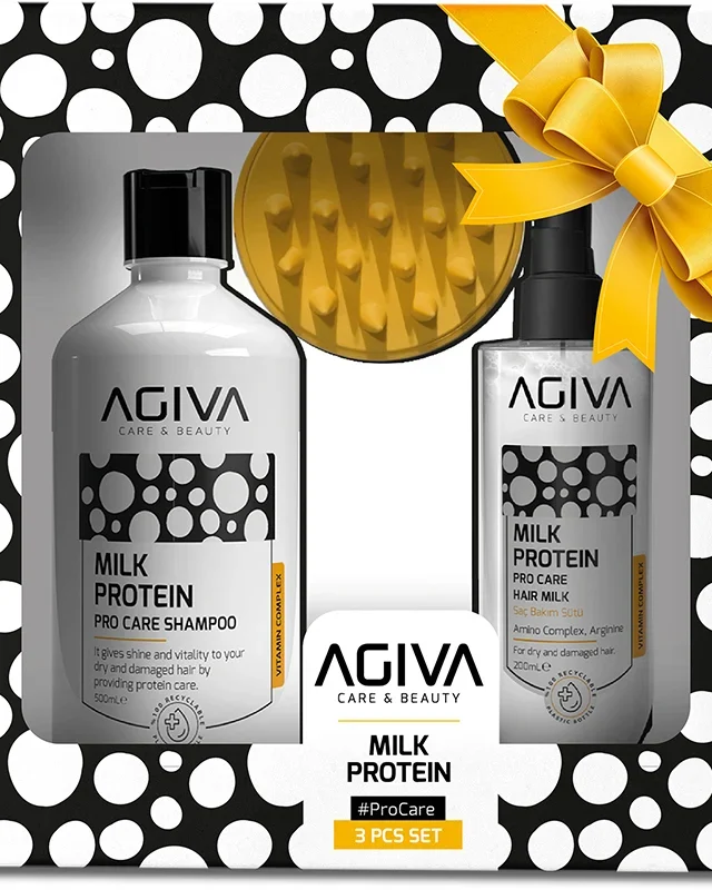 Agiva Milk Protein Amino Complex 3-Piece Pro Care Set (Sahmpoo 500 ml+Milk 200 ml+Comb)