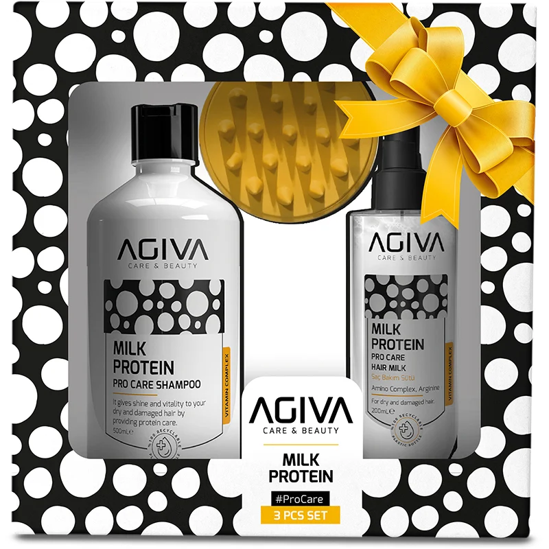 Agiva Milk Protein Amino Complex 3-Piece Pro Care Set (Sahmpoo 500 ml+Milk 200 ml+Comb)