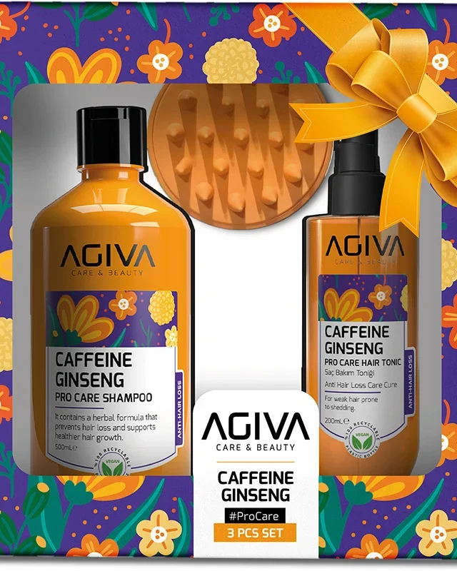 Agiva Caffeine Ginseng 3-Piece Pro Care Set (Shampoo 500 ml+Tonik 200 ml+Comb)