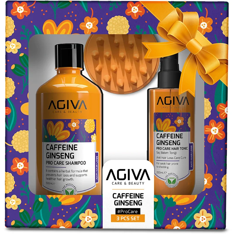 Agiva Caffeine Ginseng 3-Piece Pro Care Set (Shampoo 500 ml+Tonik 200 ml+Comb)