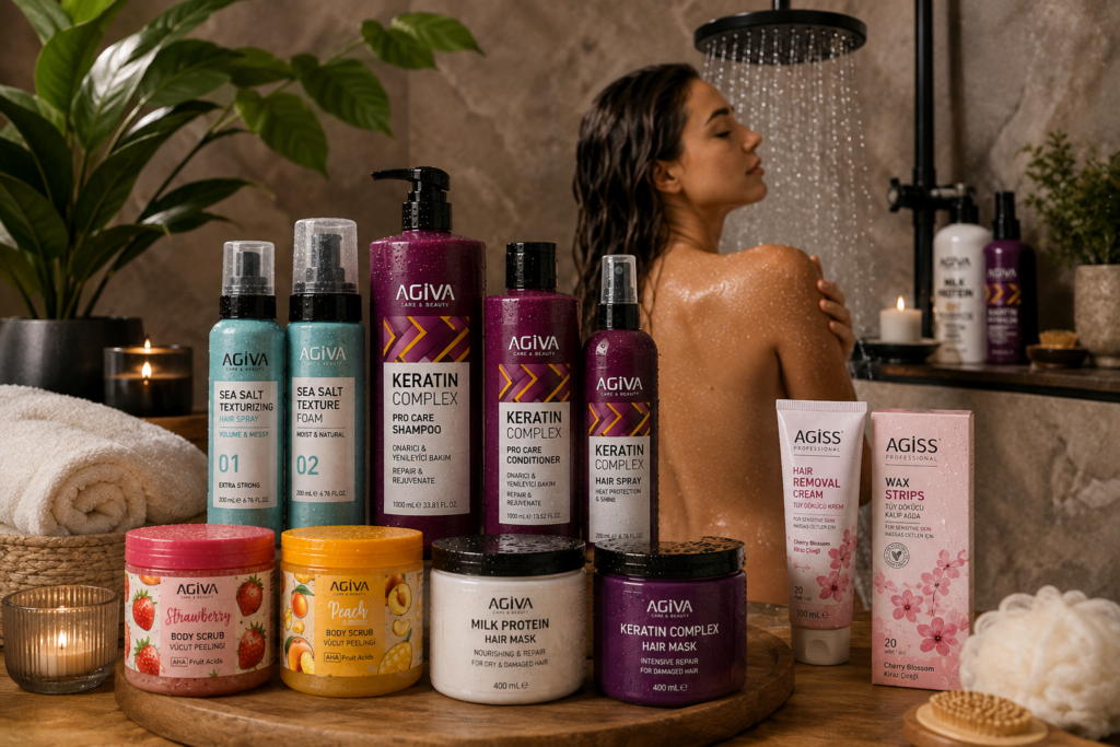 AGIVA hair and body care products in a complete spa-inspired beauty routine