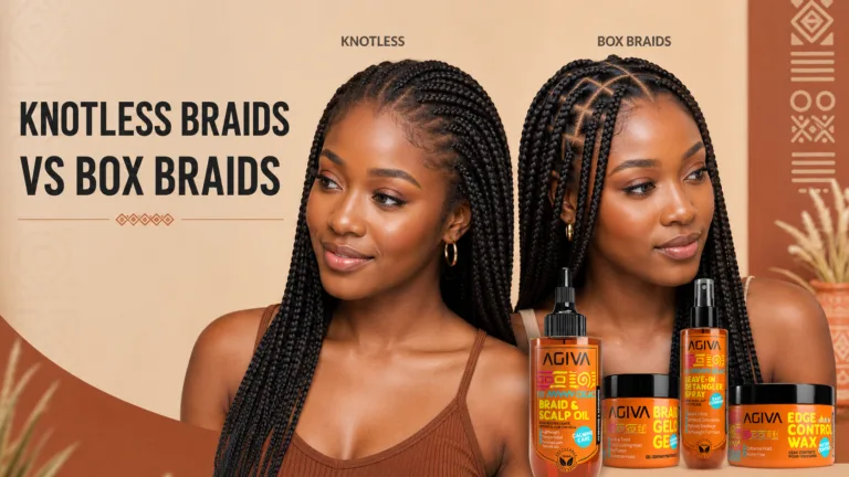 Knotless braids vs box braids comparison with AGIVA Afro Hair Care products